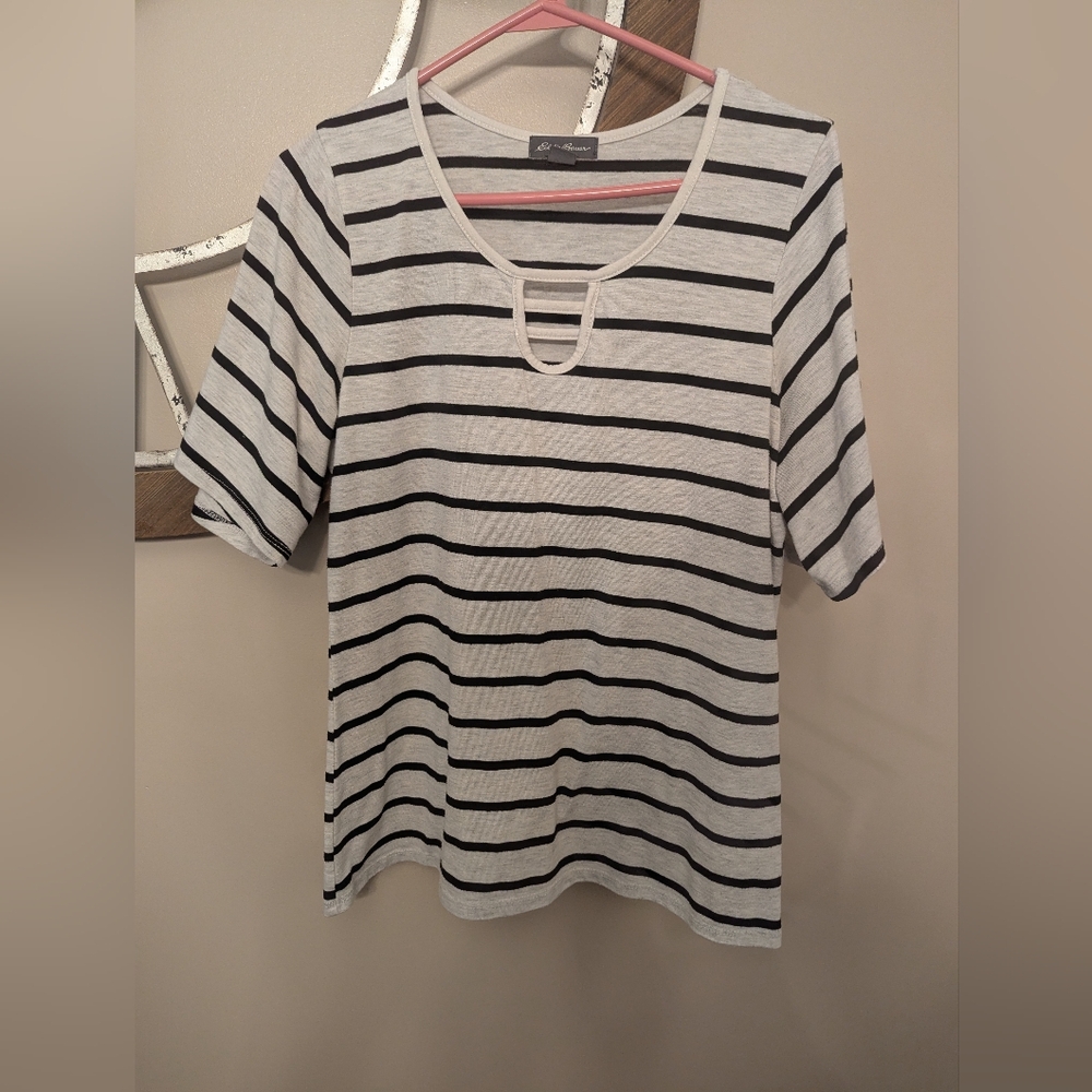 Eddie Bauer Black and White Striped Short Sleeve Tee